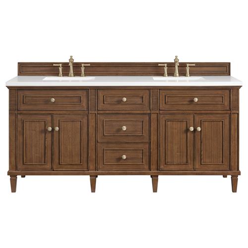 Gareth French Country White Zeus Quartz Brown Wood Double Vanity Sink - 72&quot;