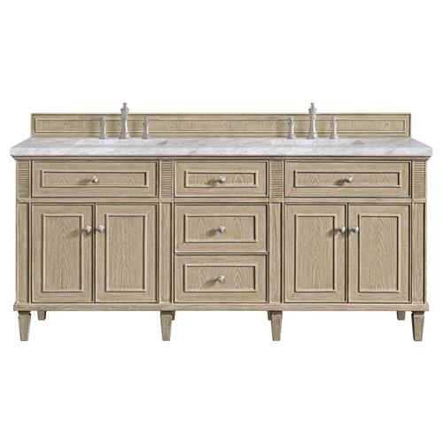 Gareth French Country Carrara Marble Whitewashed Wood Double Vanity Sink - 72&quot;