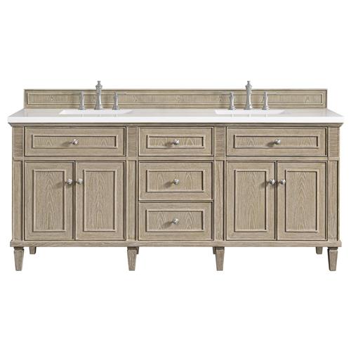 Gareth French Country White Zeus Quartz Whitewashed Wood Double Vanity Sink - 72&quot;