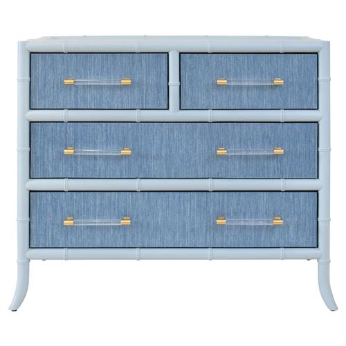 Worlds Away Beckett Modern Classic Blue Bamboo Grasscloth Chest