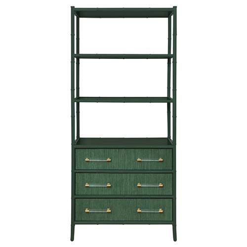 Worlds Away Flynn Modern Classic Green Bamboo Grasscloth Etagere