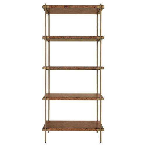 Worlds Away Harris Modern Classic Dark Burl Wood Antique Brass Etagere