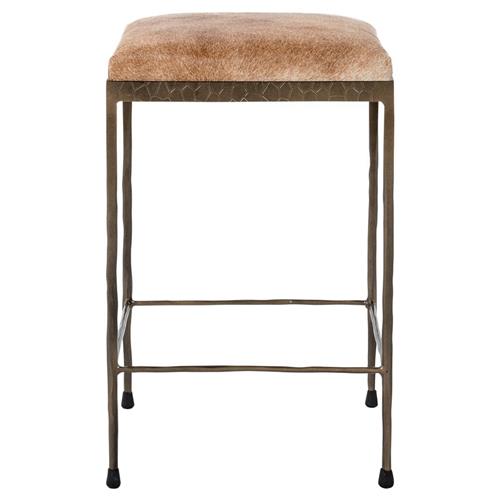 Geraldine Industrial Loft Brown Hair On Hide Iron Spindle Backless Counter Stool