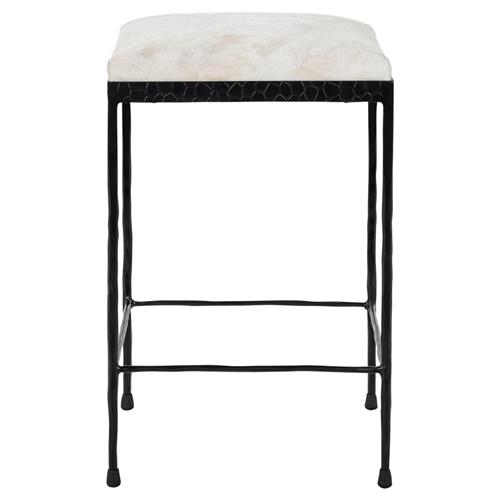 Geraldine Industrial Loft Off White Hair On Hide Iron Spindle Backless Counter Stool
