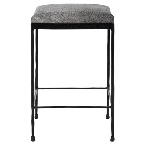Geraldine Industrial Loft Grey Hair On Hide Iron Spindle Backless Counter Stool