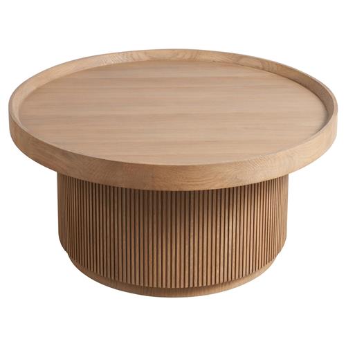 Mila Modern Classic Brown Tambour Oak Wood Round Coffee Table