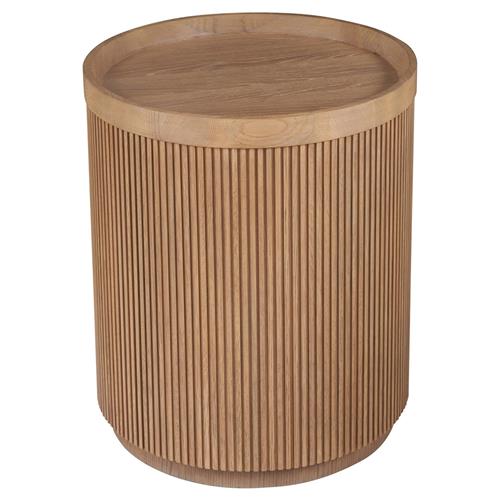 Mila Modern Classic Brown Tambour Oak Wood Round Side Table