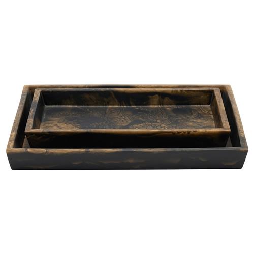 Pigeon and Poodle Duluth Global Swirled Black Resin Tapered Tray - Set of 2