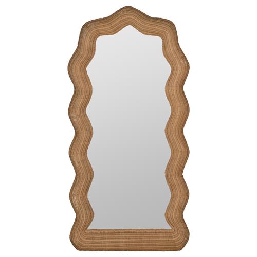 Adeline Coastal Beach Natural Rattan Scalloped Floor Mirror