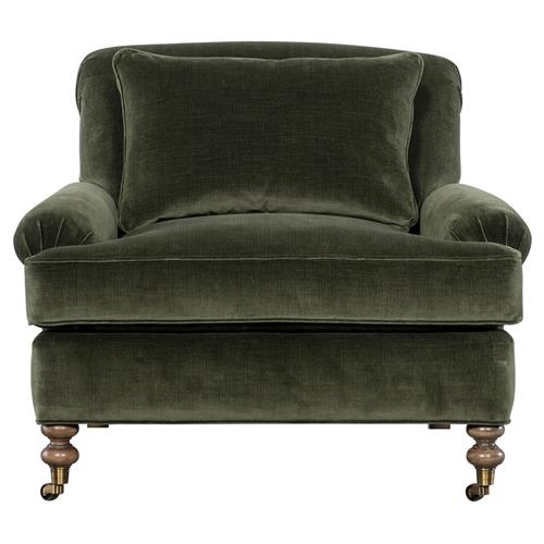 Carter Updated Traditional Green Velvet Caster Chair and a Half