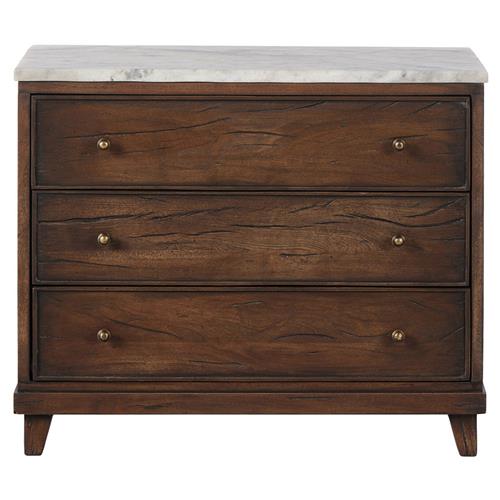 Marion Updated Traditional White Marble Brown Reclaimed Wood Wide Nightstand