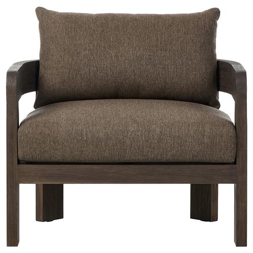 Aviel Rustic Lodge Brown Upholstered Teak Outdoor Barrel Arm Chair