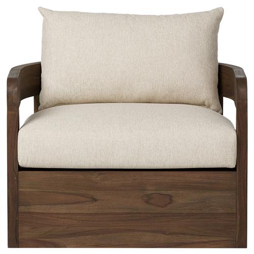 Aviel Rustic Lodge Beige Upholstered Teak Outdoor Swivel Chair