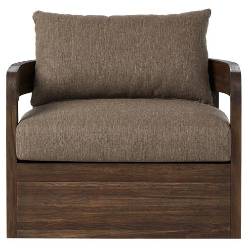 Aviel Rustic Lodge Brown Upholstered Teak Outdoor Swivel Chair