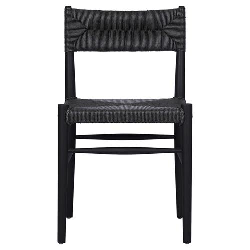 Mable Coastal Beach Black Wicker Teak Outdoor Dining Chair