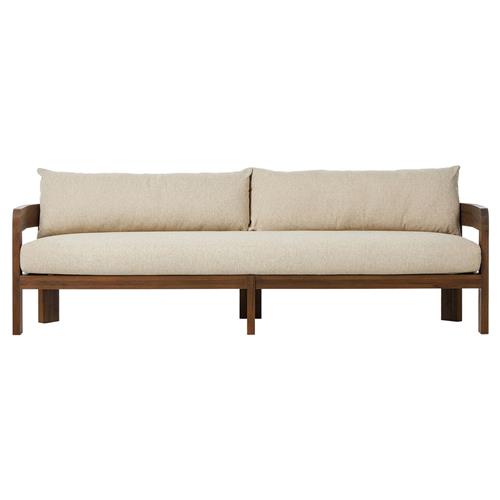 Aviel Rustic Lodge Beige Upholstered Teak Outdoor Sofa - 96&quot;