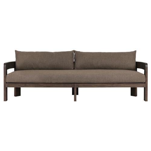 Aviel Rustic Lodge Brown Upholstered Teak Outdoor Sofa - 96&quot;