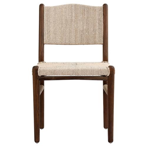 Hirom Rustic Lodge Woven Brown Teak Wood Outdoor Dining Chair