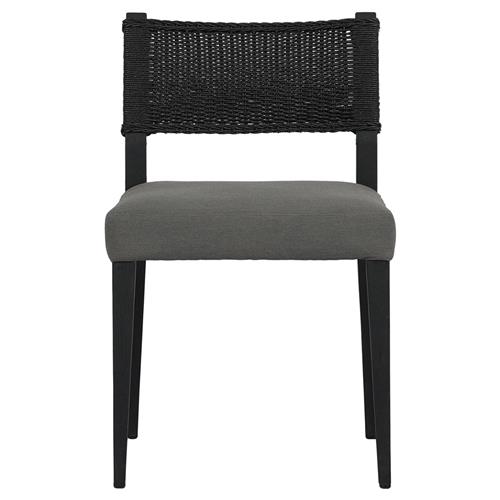 Ely Rustic Lodge Black Woven Teak Wood Outdoor Dining Chair