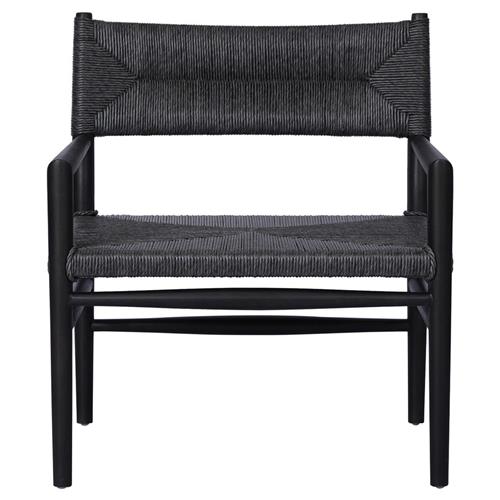 Mable Coastal Beach Black Wicker Teak Outdoor Chair