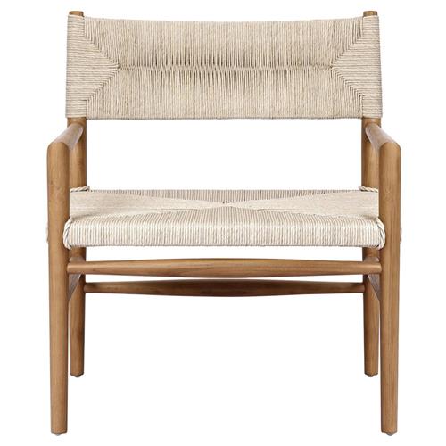 Mable Coastal Beach Off White Wicker Teak Outdoor Chair
