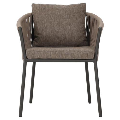 Porter Coastal Brown Upholstered Bronze Aluminum Outdoor Dining Arm Chair