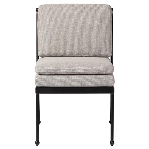 Gretchen French Country Grey Upholstered Black Aluminum Outdoor Dining Chair