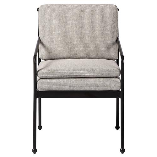 Gretchen French Country Grey Upholstered Black Aluminum Outdoor Dining Arm Chair