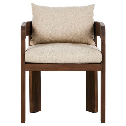 Aviel Rustic Lodge Beige Upholstered Teak Outdoor Dining Arm Chair