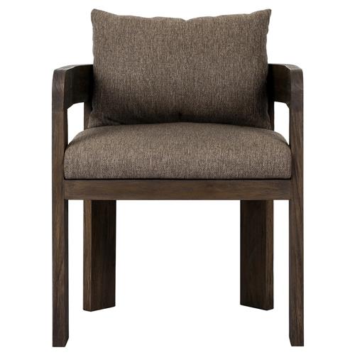 Aviel Rustic Lodge Brown Upholstered Teak Outdoor Dining Arm Chair