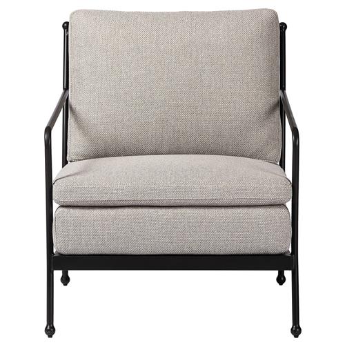 Gretchen French Country Grey Upholstered Black Aluminum Outdoor Lounge Chair