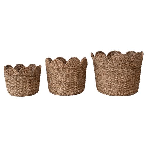 Cadmus Coastal Natural Rattan Scalloped Basket - Set of 3