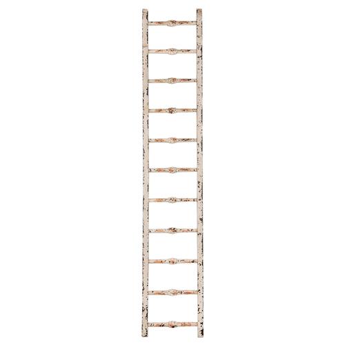 Astro French Country Distressed White Wood Ladder Wall Shelf