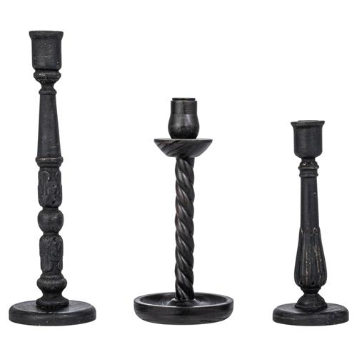 Carmen French Country Black Pine Wood Taper Candle Holder - Set of 3