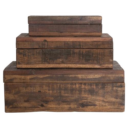 Waverly Rustic Lodge Brown Wood Vintage Decorative Box - Set of 3