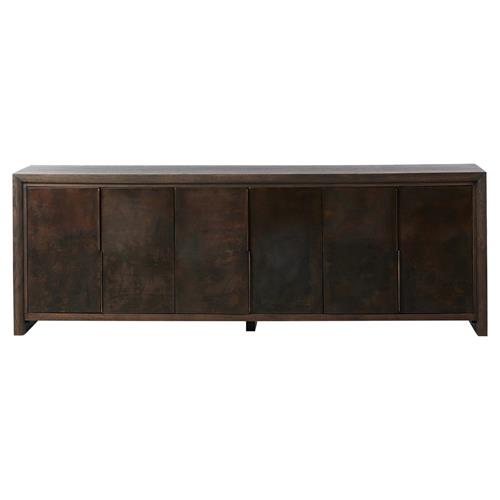 Marcella Industrial Loft Distressed Iron Brown Oak Media Console - 96&quot;