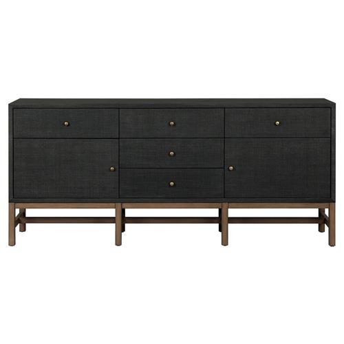 Philip Modern Classic Black Raffia Mahogany Wood Media Cabinet - 78&quot;