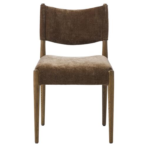 Odelia Modern Classic Brown Velvet Oak Wood Dining Chair
