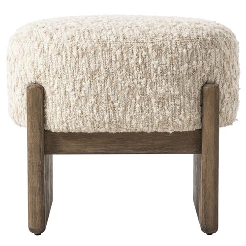 Leith Modern Classic Cream Boucle Brown Wood Round Stool