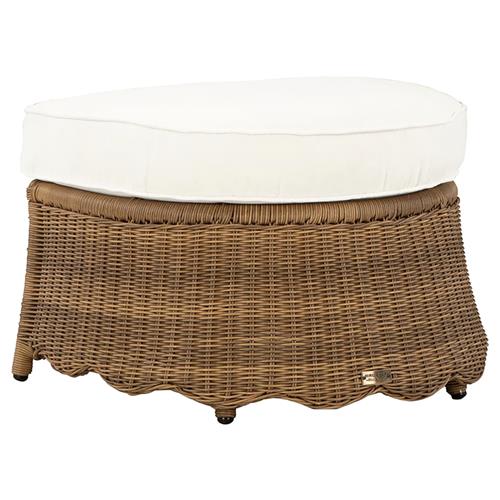 Cielo Coastal Beach White Sunbrella Brown Woven Wicker Demilune Outdoor Ottoman