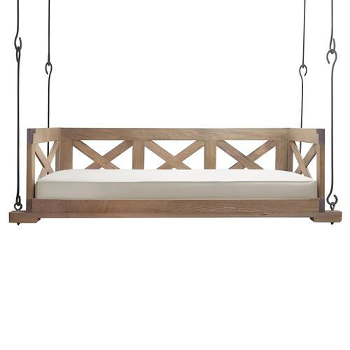 Clara Rustic Lodge White Performance Brown Wood Daybed Porch Swing
