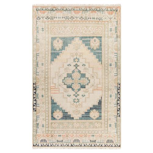 Belinda Global Bazaar Beige Wool Oushak Patterned Rug - 3&#39;6&quot;x5&#39;6&quot;