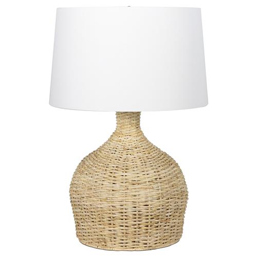 Campagna Coastal Beach White Linen Shade Natural Rattan Table Lamp