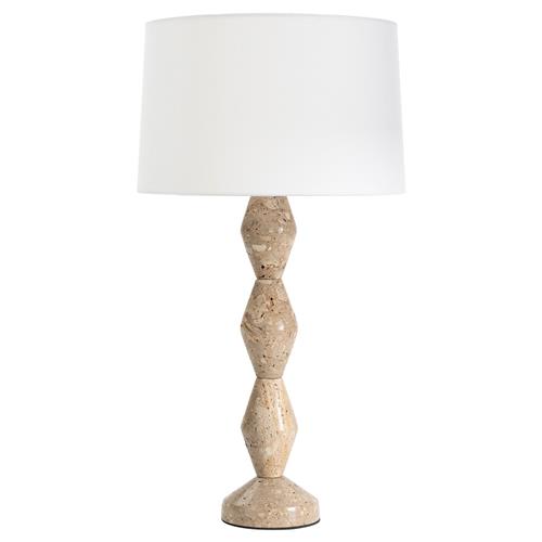 Crew Mid Century Modern Natural Travertine Buffet Table Lamp
