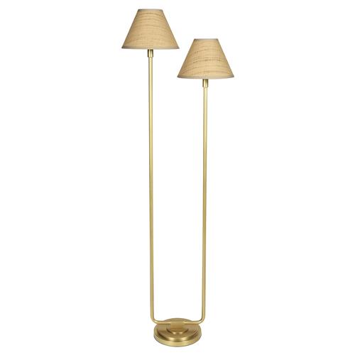 Polly Coastal Beach Rattan Shade Natural Brass Floor Lamp