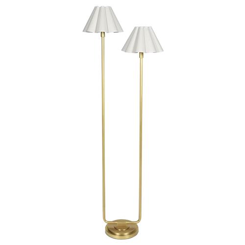 Polly French Country Scalloped Linen Shade Natural Brass Floor Lamp