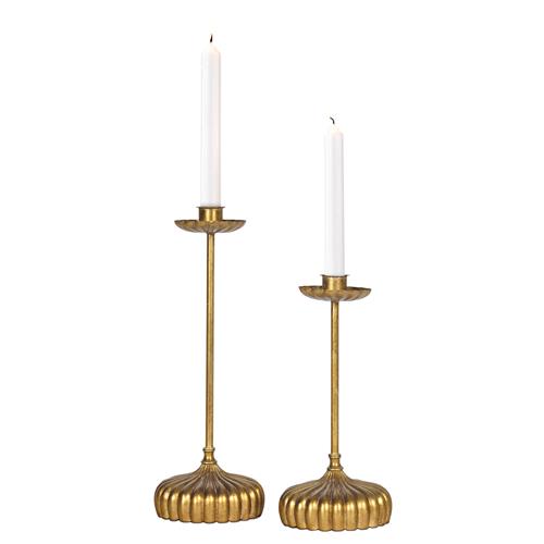 Clove French Country Antique Gold Leaf Candle Holder - Set of 2