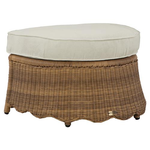 Cielo Coastal Beach Beige Sunbrella Brown Woven Wicker Demilune Outdoor Ottoman