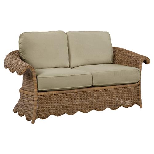 Cielo Coastal Sand Sunbrella Wicker Scalloped Outdoor Loveseat - 63&quot;