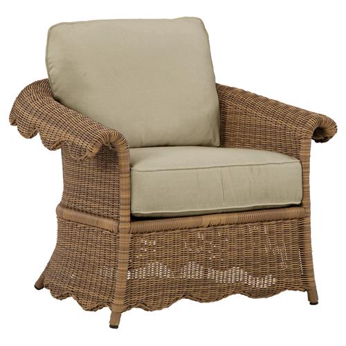 Cielo Coastal Sand Sunbrella Woven Wicker Scalloped Outdoor Lounge Chair